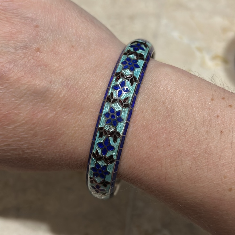 Vintage Meenakari 925 Sterling Silver Indian Bangle Bracelet